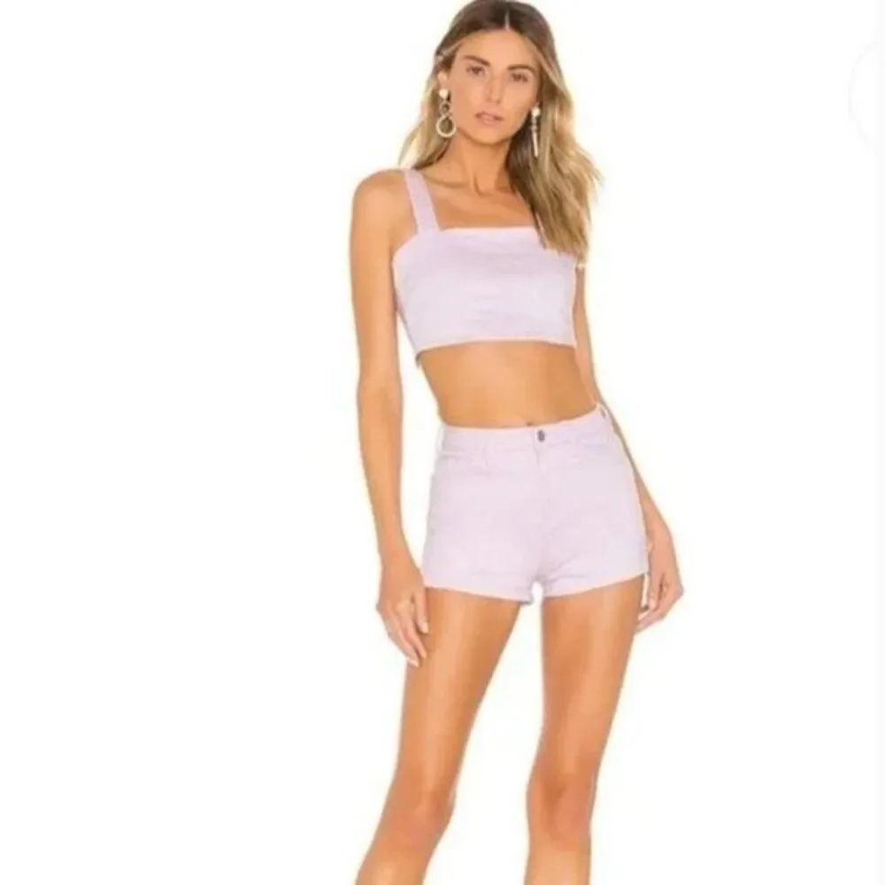 Superdown Lilac Denim 2-Piece Crop Top & Shorts Set Women's Medium Summer NWT